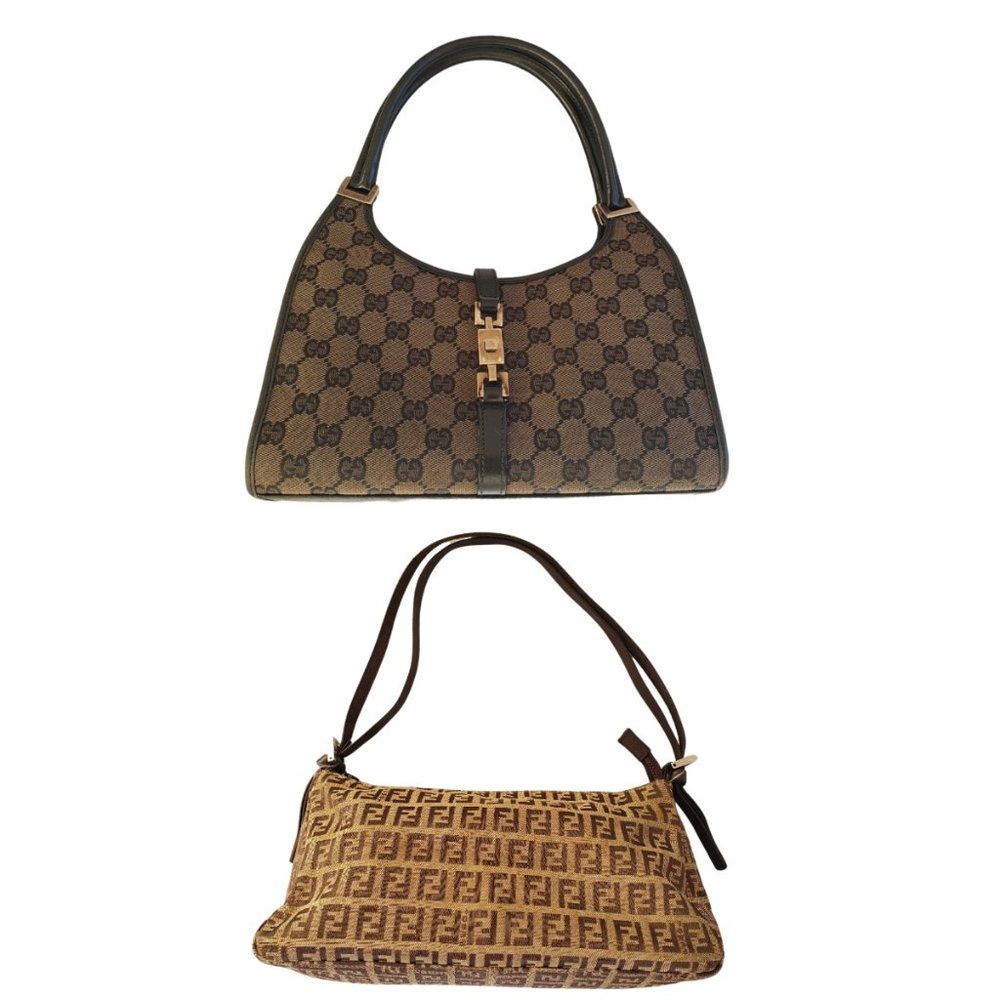 (2) Lot Vintage GUCCI GG Jackie O Bag and FENDI Zucchino Pochette Authentic Used